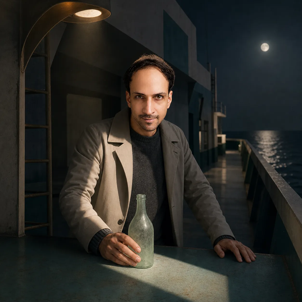 Coastal Solitude: Illumination with a sea-glass bottle — AI Portrait Prompt
