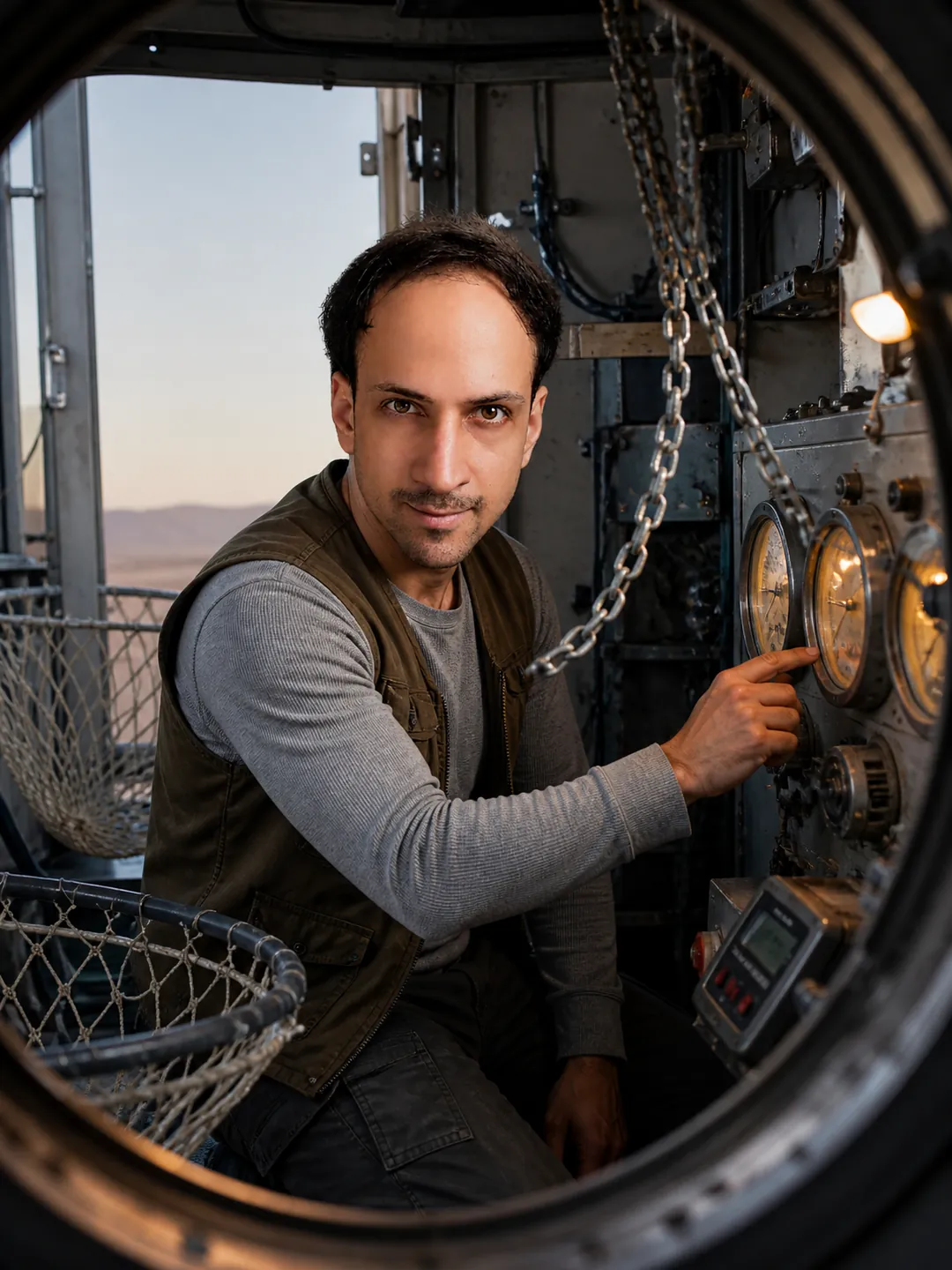 Gravity Paused: Vacuum-Pump Room — AI Portrait Prompt
