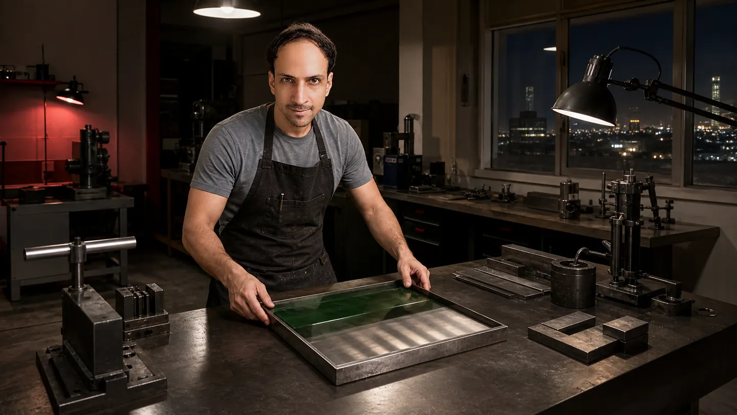 Double Reading: Clean Fabrication Bench — AI Portrait Prompt