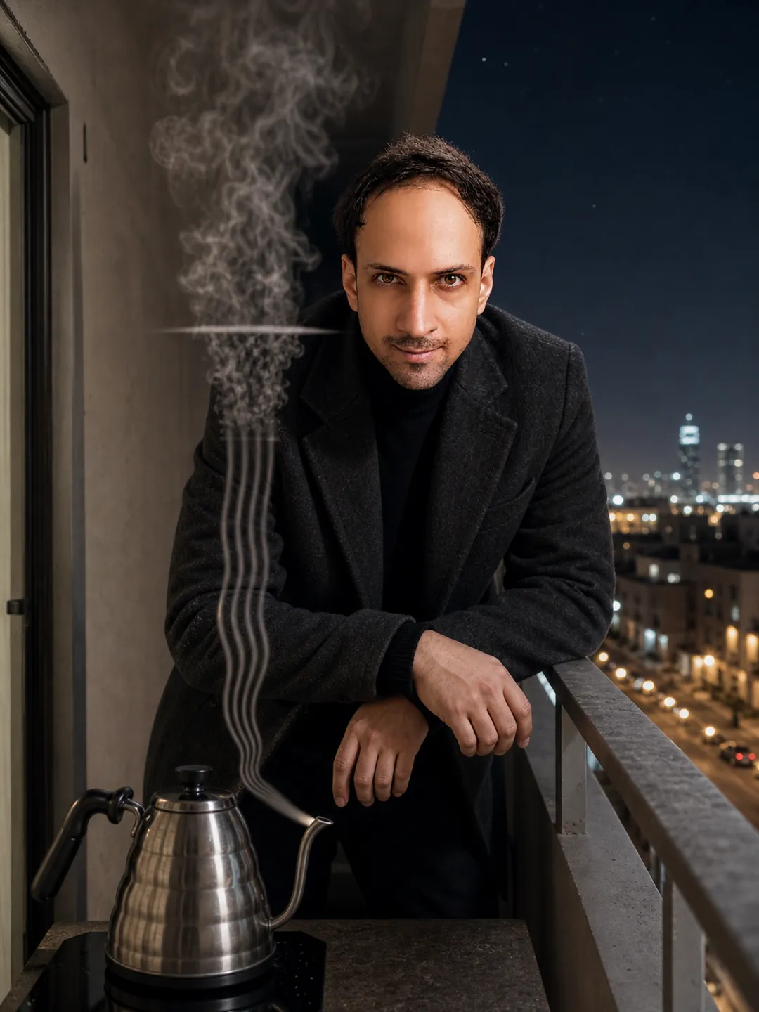 Where Order Ends: Narrow Apartment Balcony — AI Portrait Prompt