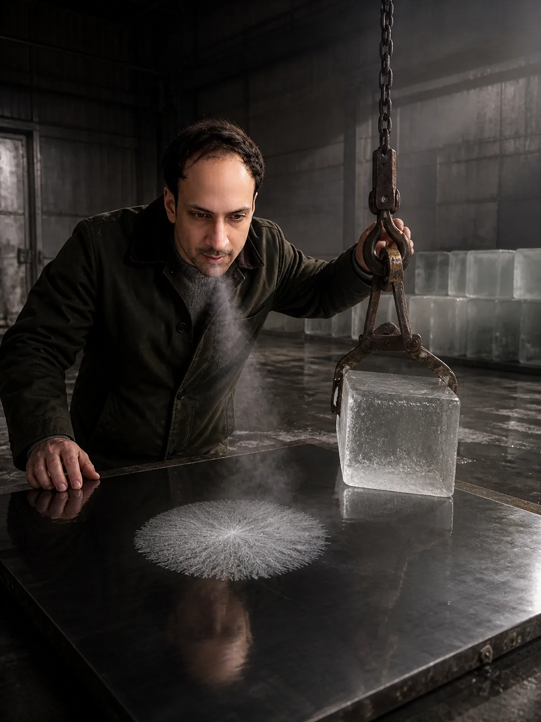 Breath on Frozen Steel in the Riyadh Ice Plant — AI Portrait Prompt
