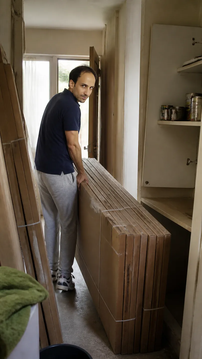 Dragging Cartons Clear of the Doorway — AI Portrait Prompt