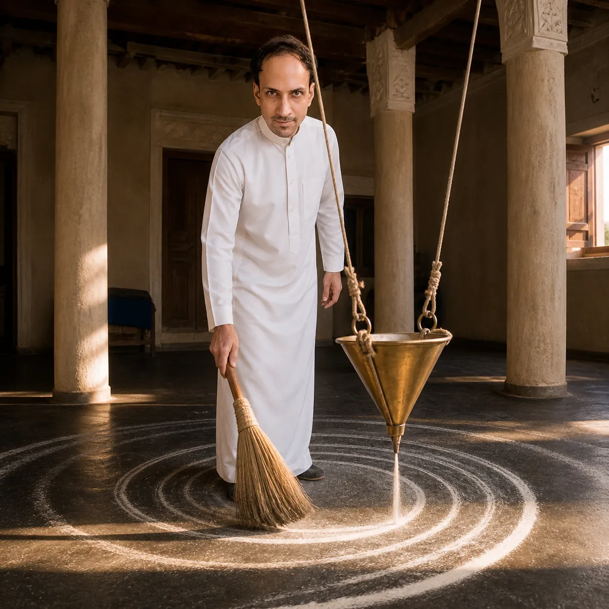 Sand Pendulum in a Najdi Hall — AI Portrait Prompt