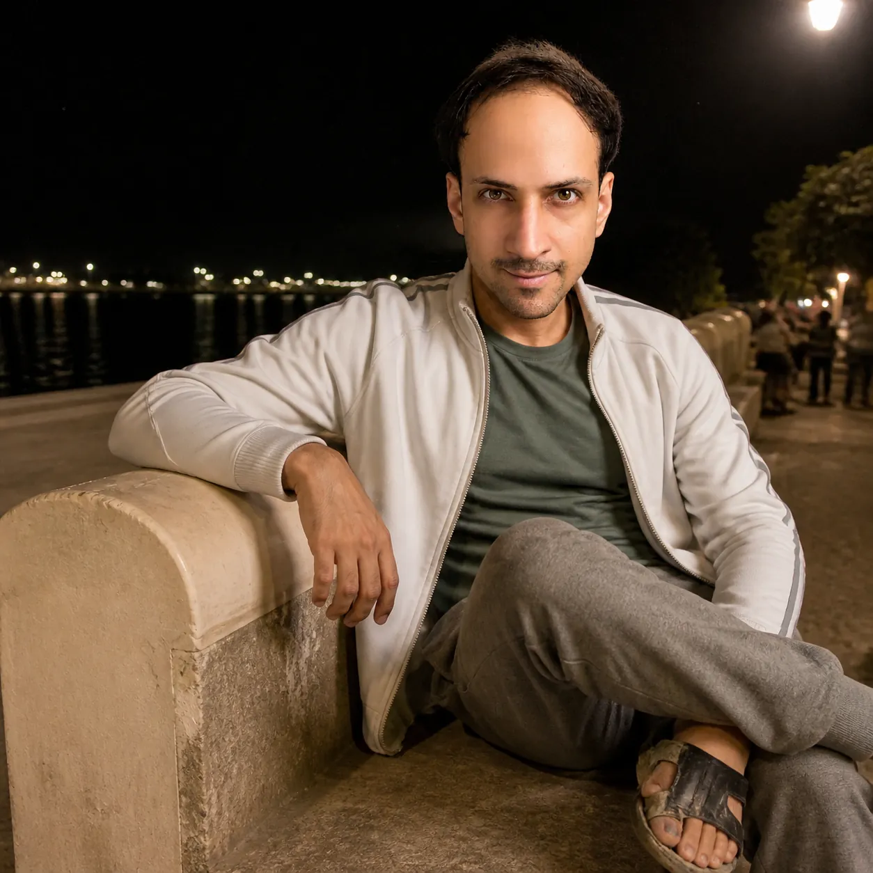 Evening on the Corniche Bench — AI Portrait Prompt