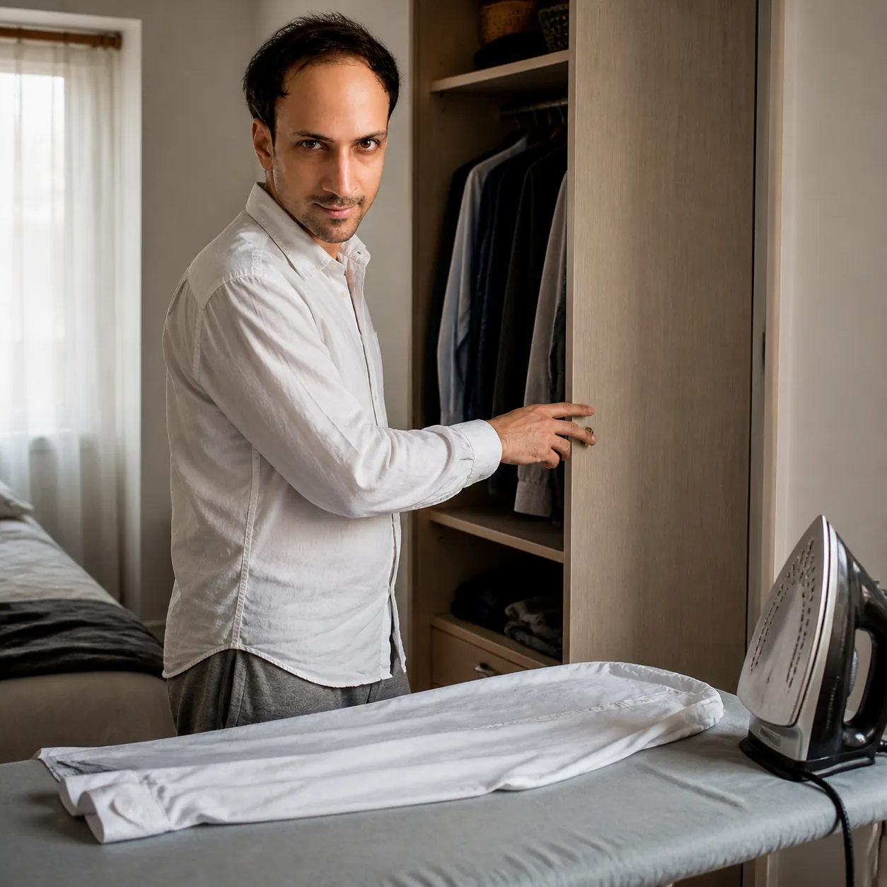 Wardrobe Closed With Two Fingers — AI Portrait Prompt