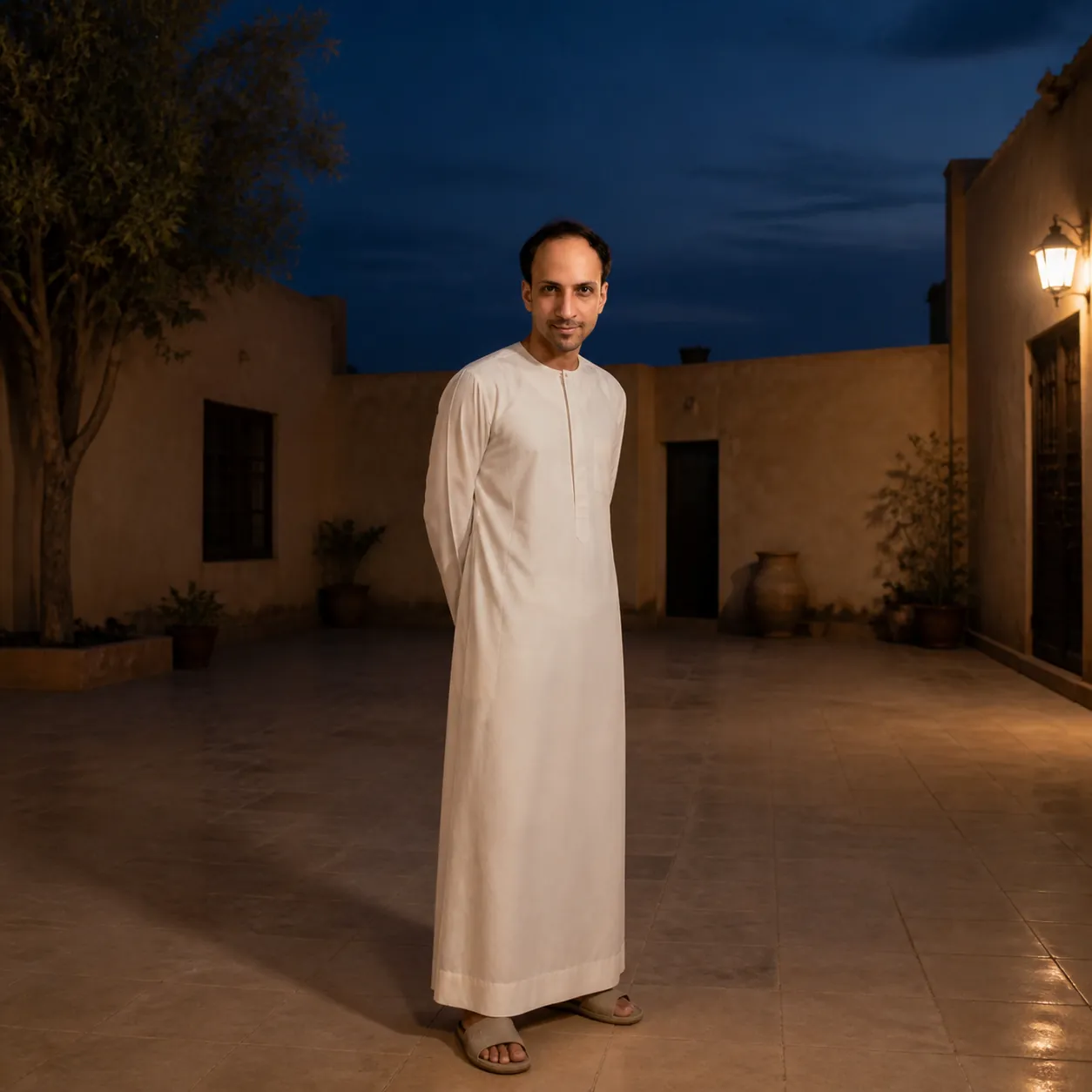 Courtyard Absorption — AI Portrait Prompt