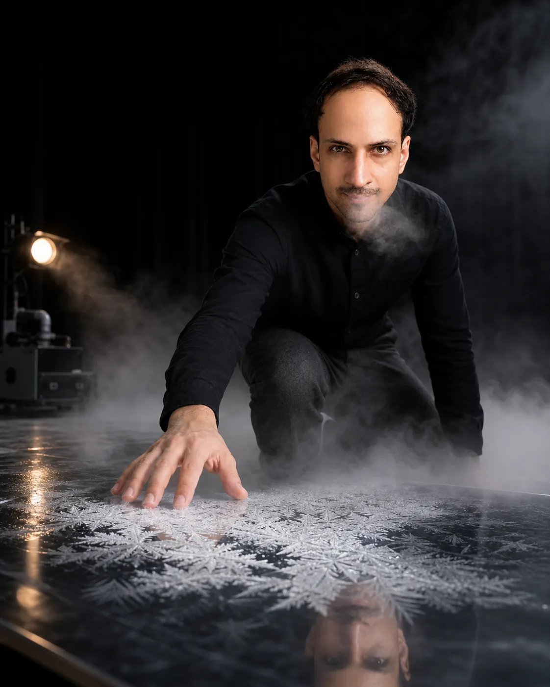 Breath on Frozen Steel in the Black-Box Theater — AI Portrait Prompt