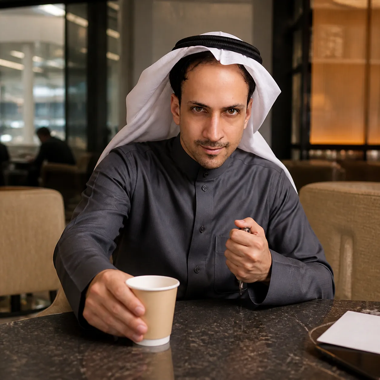 Paper Cup at the Terminal Café — AI Portrait Prompt