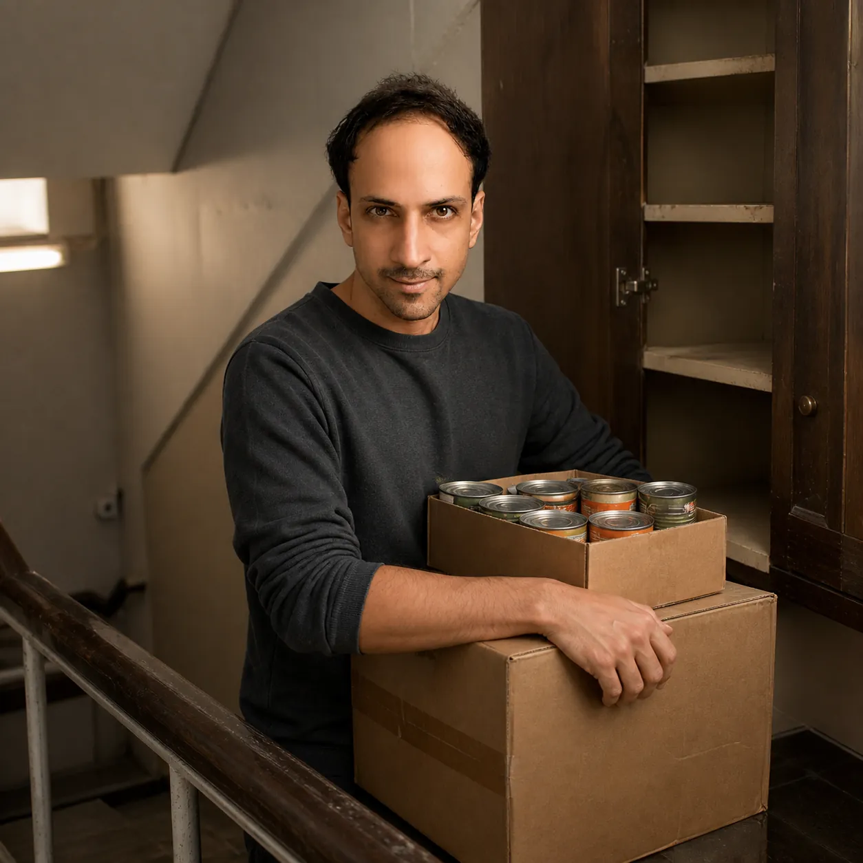 Half-Landing With a Box — AI Portrait Prompt