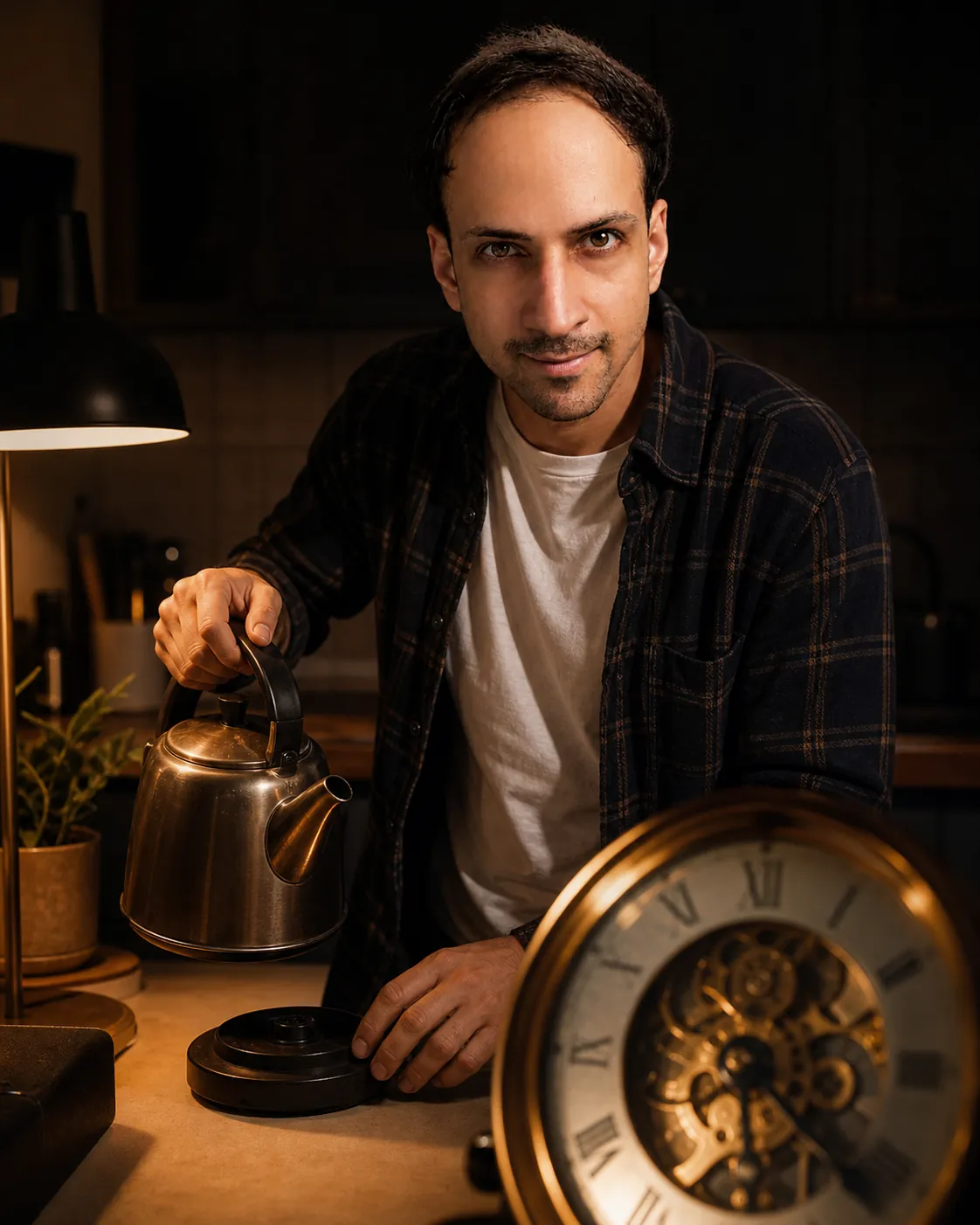 The Dawn Machine: Kitchen at Night One Counter Lamp — AI Portrait Prompt