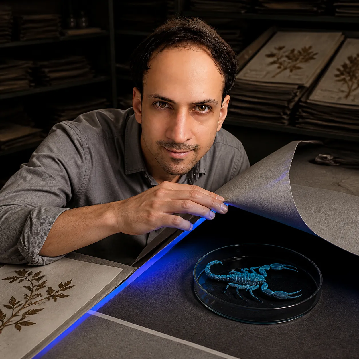 Scorpion Shell in Cyan Light — AI Portrait Prompt