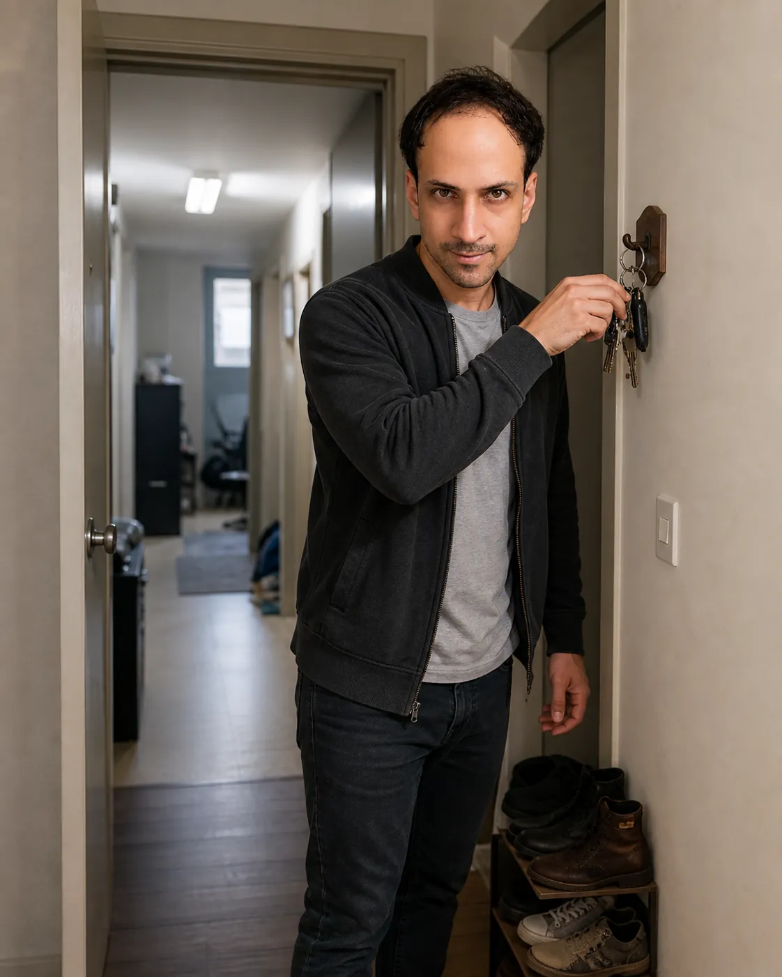 Checked Again: Apartment Entry Hall — AI Portrait Prompt