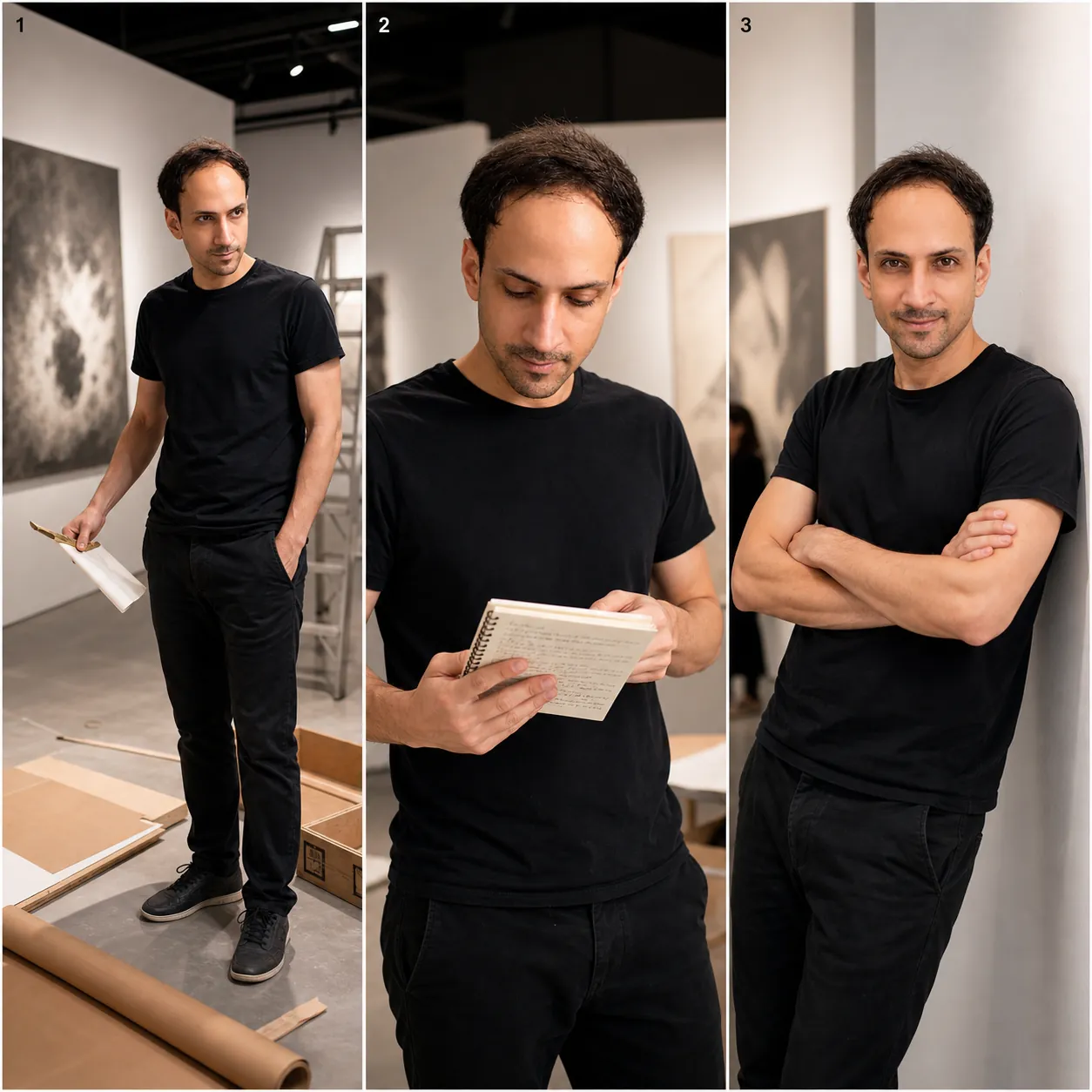 Checking Handwritten Schedule Day — 3-Panel Sequence — AI Portrait Prompt