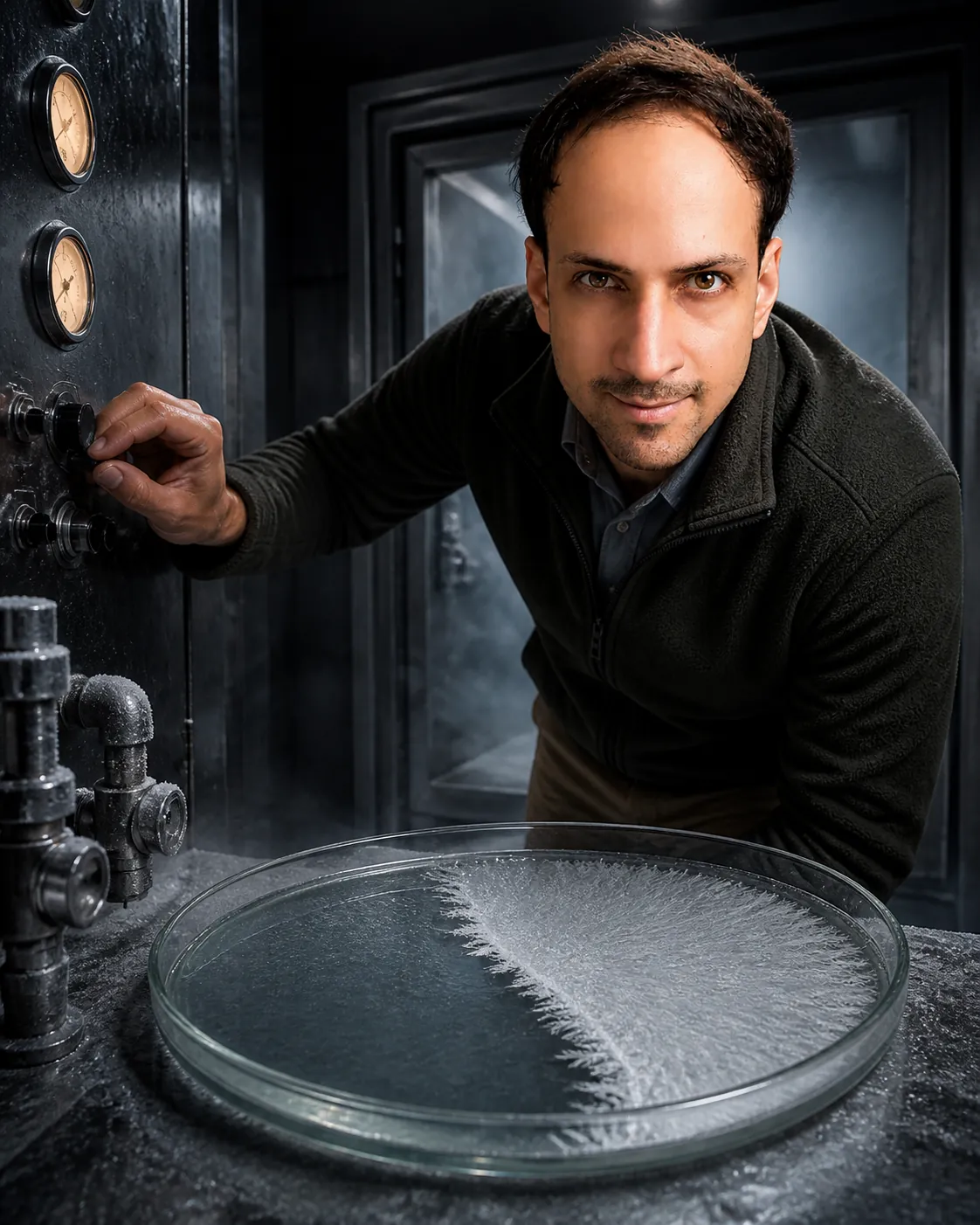 Supercooled Water in the Climate-Test Chamber — AI Portrait Prompt