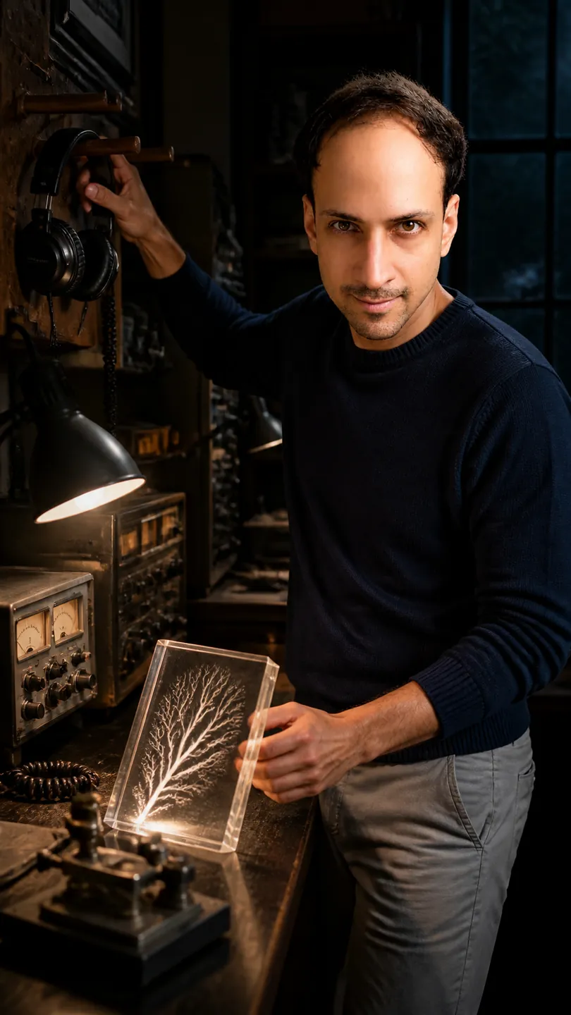 Lightning's Autograph: Tidy Amateur-Radio Room — AI Portrait Prompt