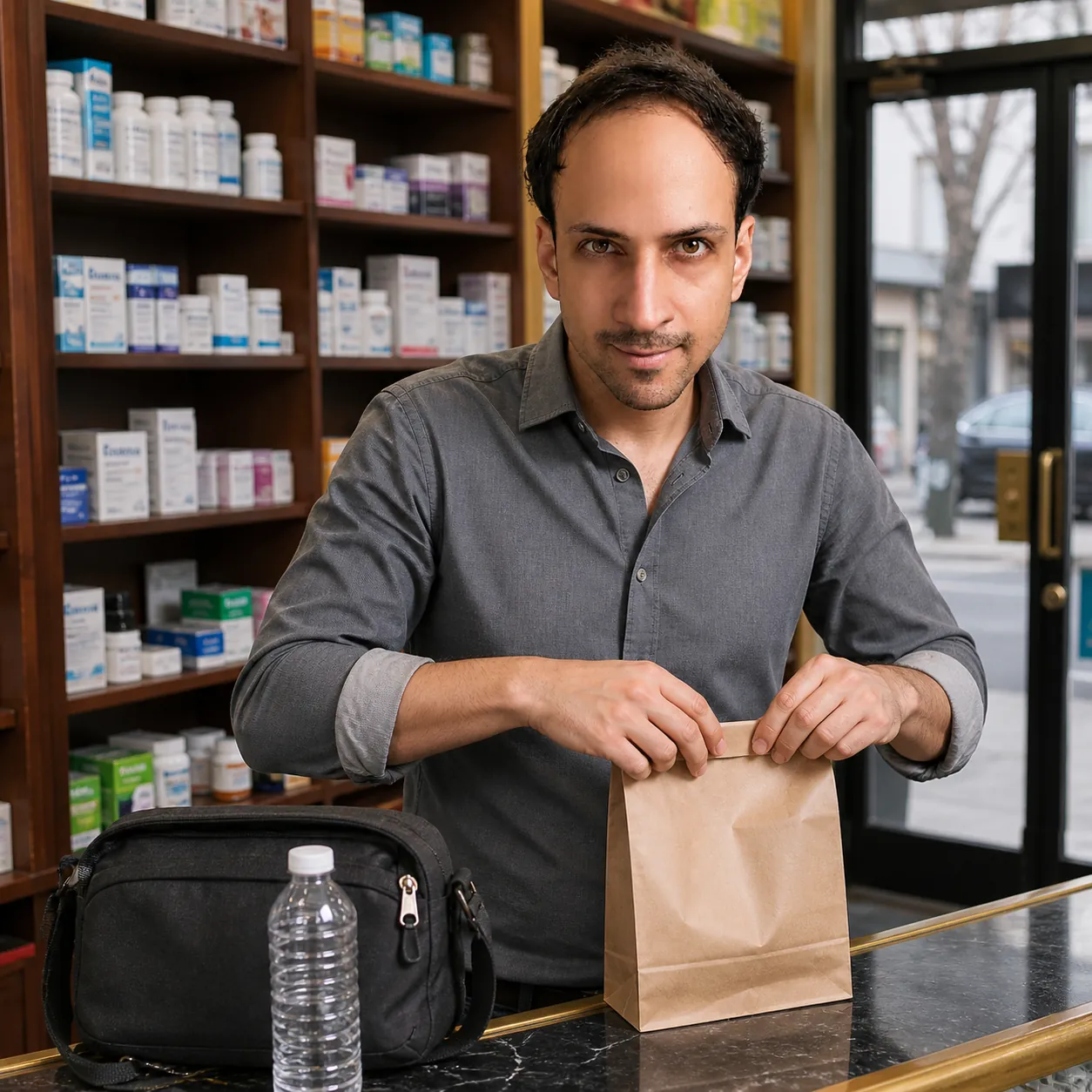 Pharmacy Bag at Chest Height — AI Portrait Prompt