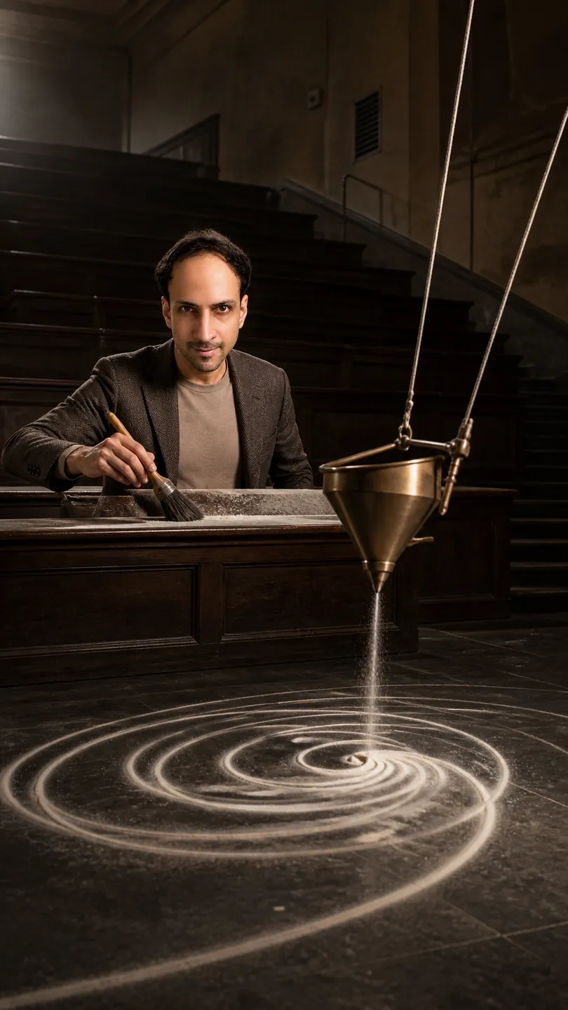 Sand Pendulum in the Empty Lecture Hall — AI Portrait Prompt