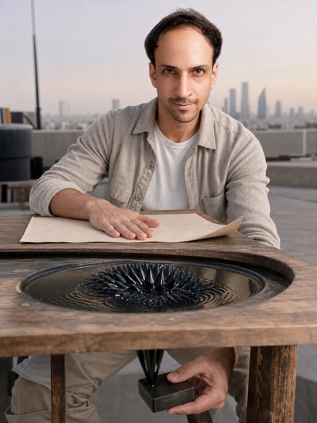 Action at Distance: Flat Riyadh Rooftop — AI Portrait Prompt