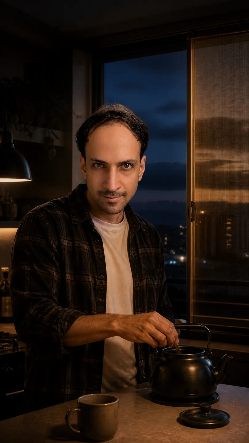 The Body's Clockroom: Kitchen at Night One Counter Lamp — AI Portrait Prompt