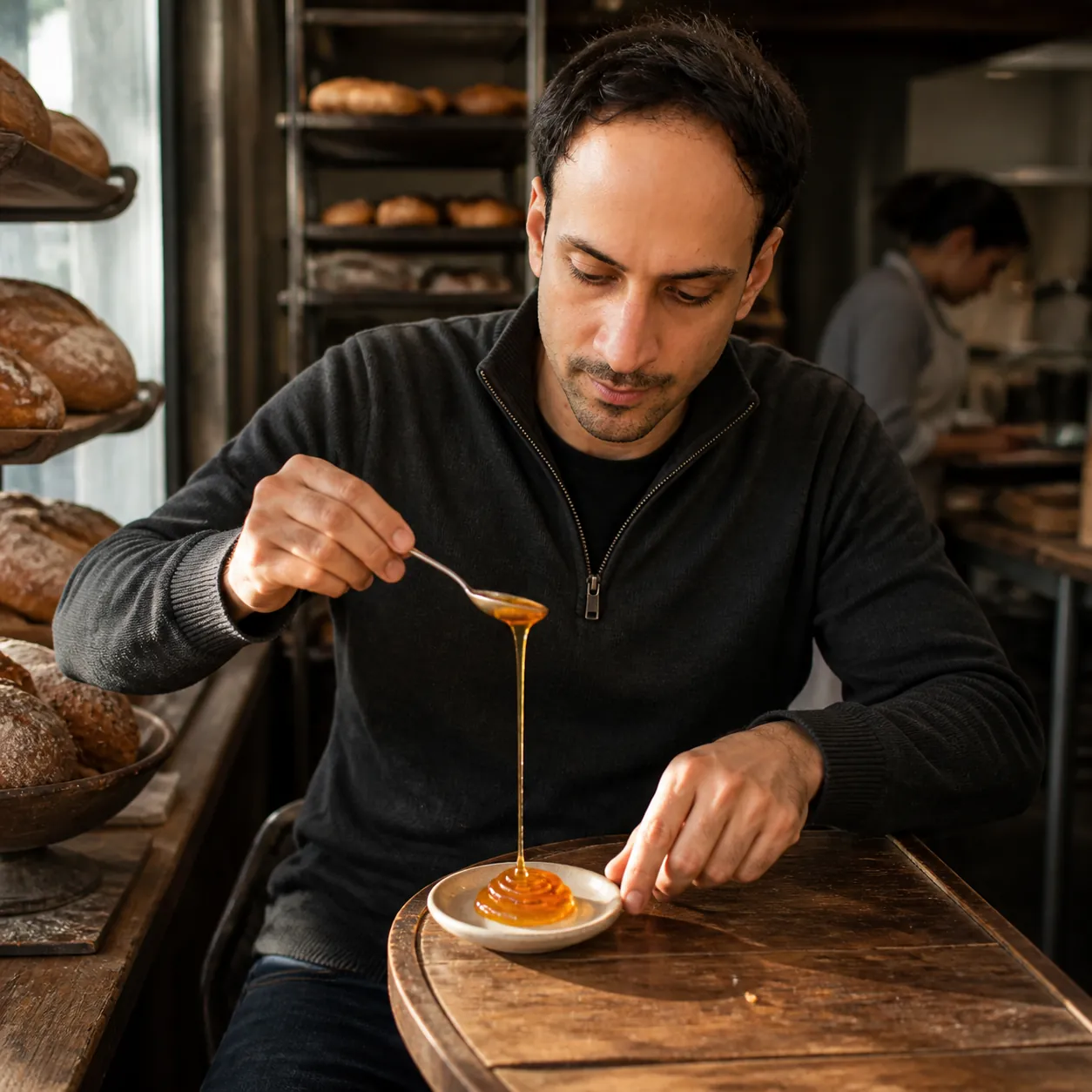 Honey at the Bakery Shelf — AI Portrait Prompt