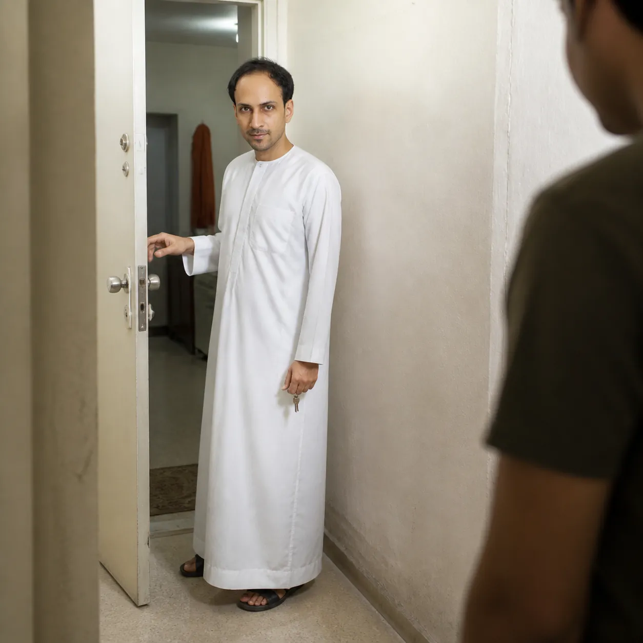 The Hallway Beside the Conversation — AI Portrait Prompt