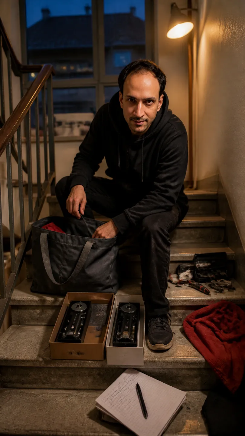 Setting the Bag Down on the Stairs — AI Portrait Prompt