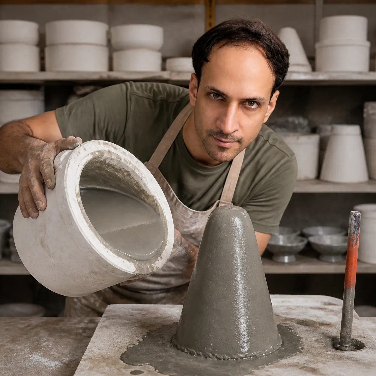 Concrete Cone at the Casting Bench — AI Portrait Prompt