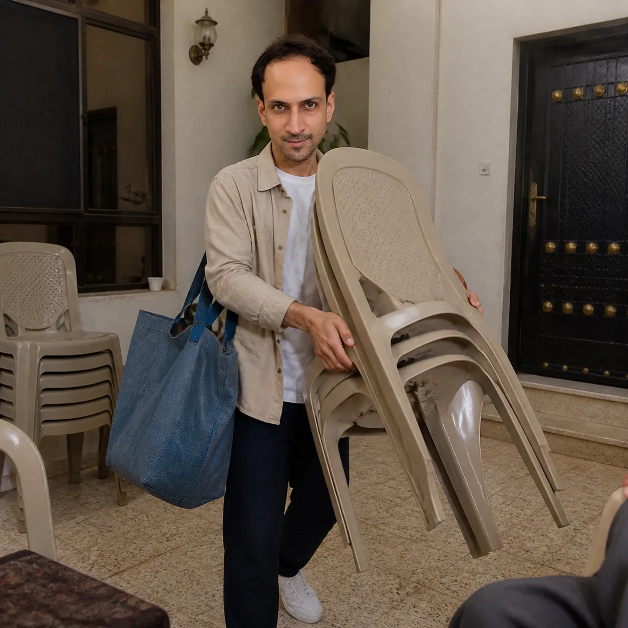 Chairs Stacked for Guests — AI Portrait Prompt