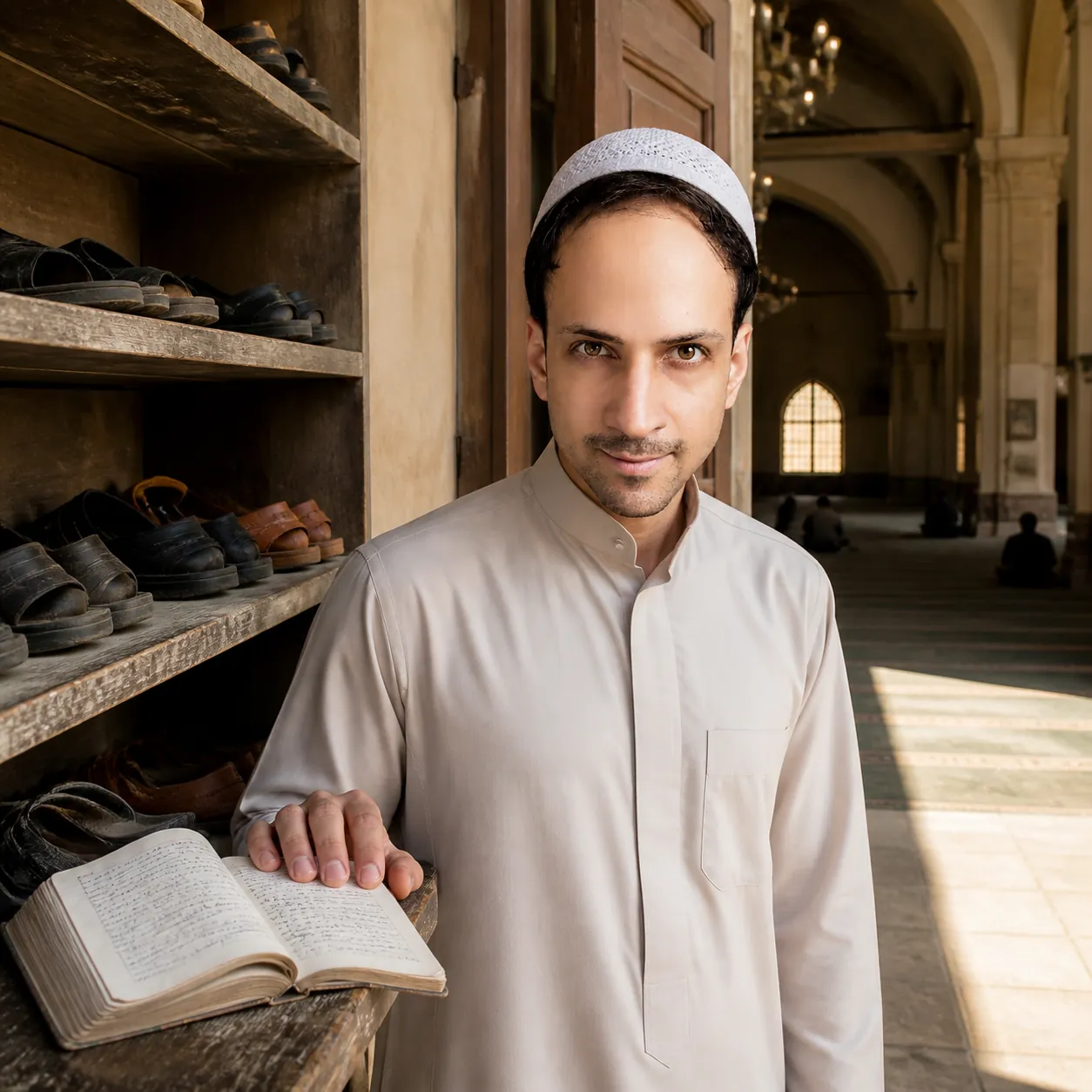 Earned Shine at the Mosque Door — AI Portrait Prompt