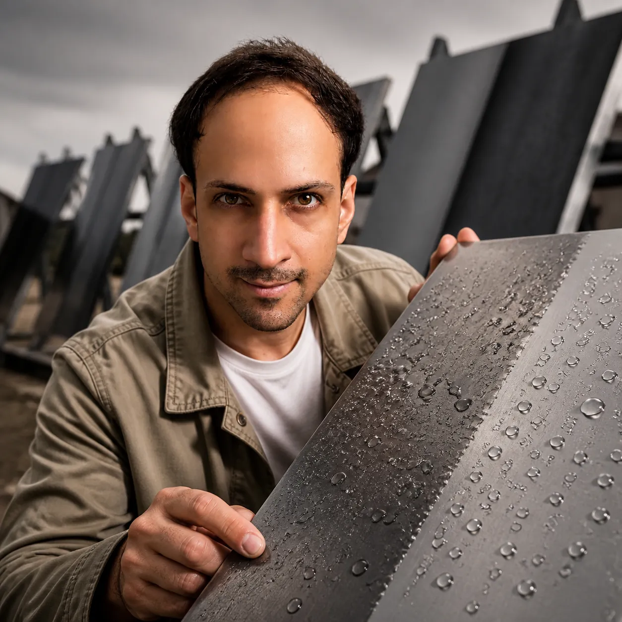 Half-Coated Plate in the Weathering Yard — AI Portrait Prompt