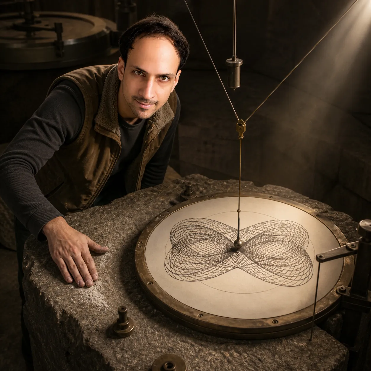 Pendulum Script in the Seismic Vault — AI Portrait Prompt