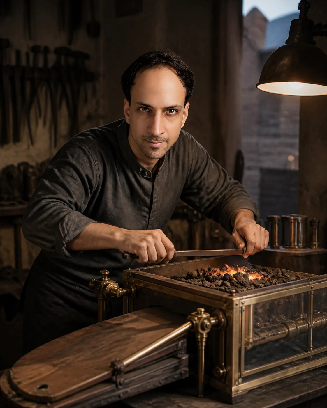 Mechanics of Calm: Small Riyadh Smithy — AI Portrait Prompt