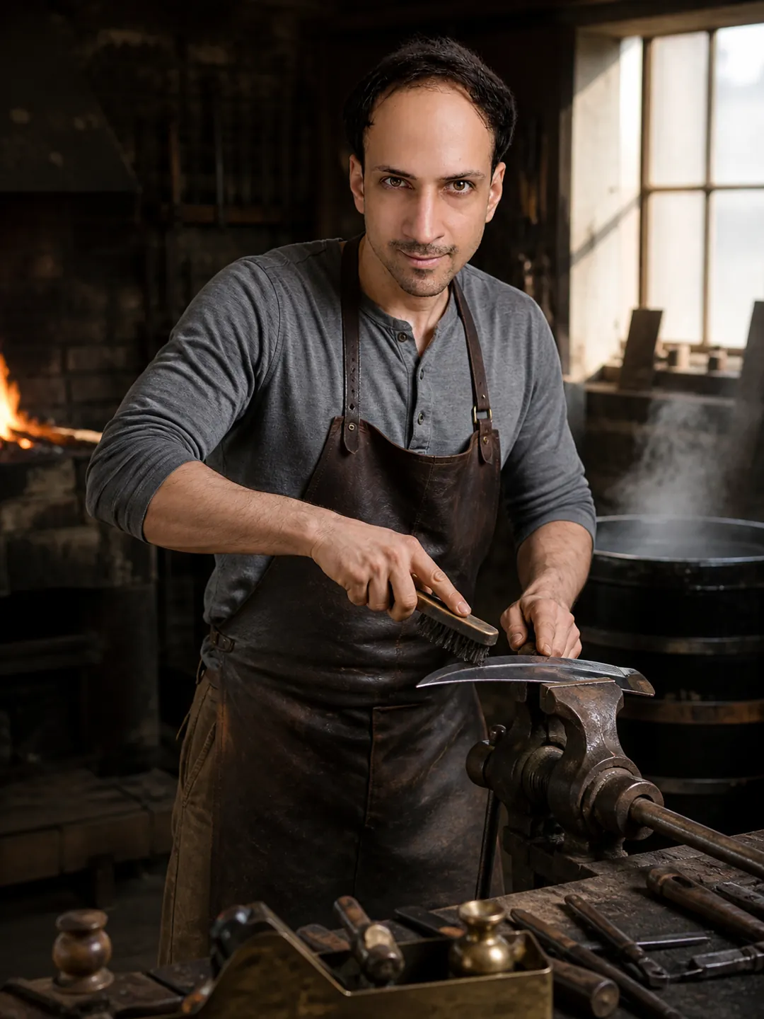 Kept Not Replaced: Swept Brick Yard of a Small Forge — AI Portrait Prompt