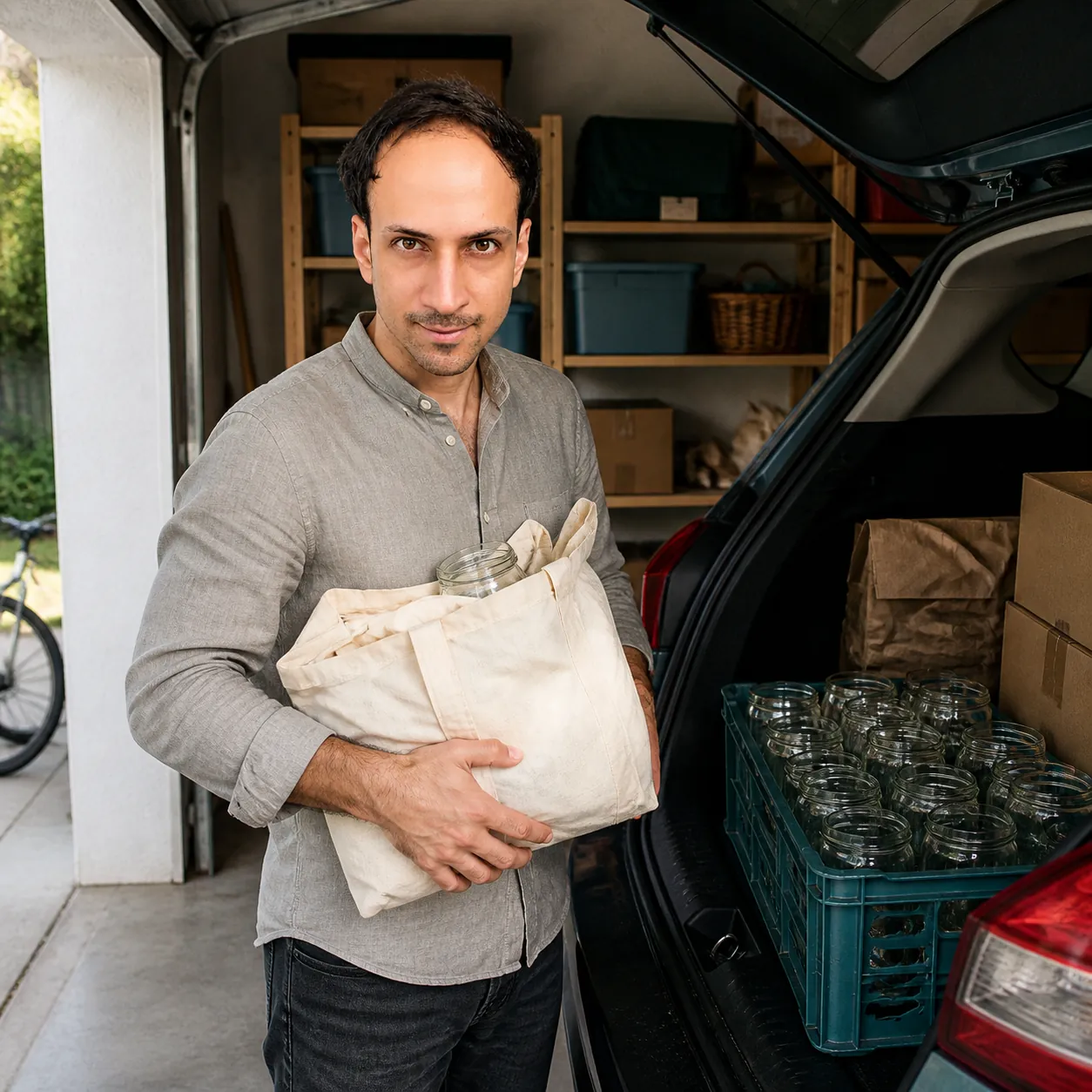 Clean Jars in the Car Boot — AI Portrait Prompt