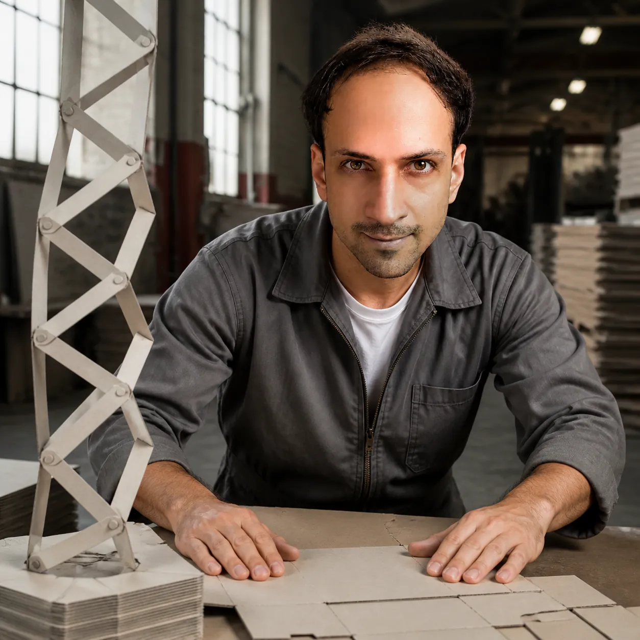 Scissor Tower from a Flat Bundle — AI Portrait Prompt