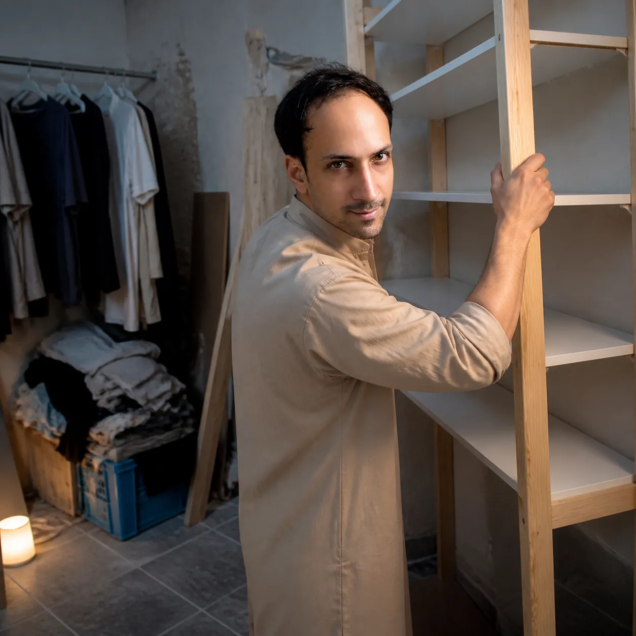 Steadying the Leaning Shelf — AI Portrait Prompt