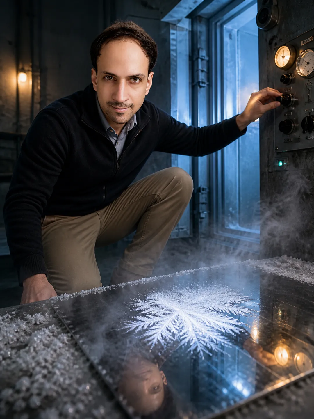 Breath on Frozen Steel in the Climate-Test Chamber — AI Portrait Prompt