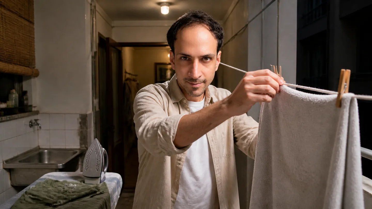 Balcony Towel and Cooling Iron — AI Portrait Prompt