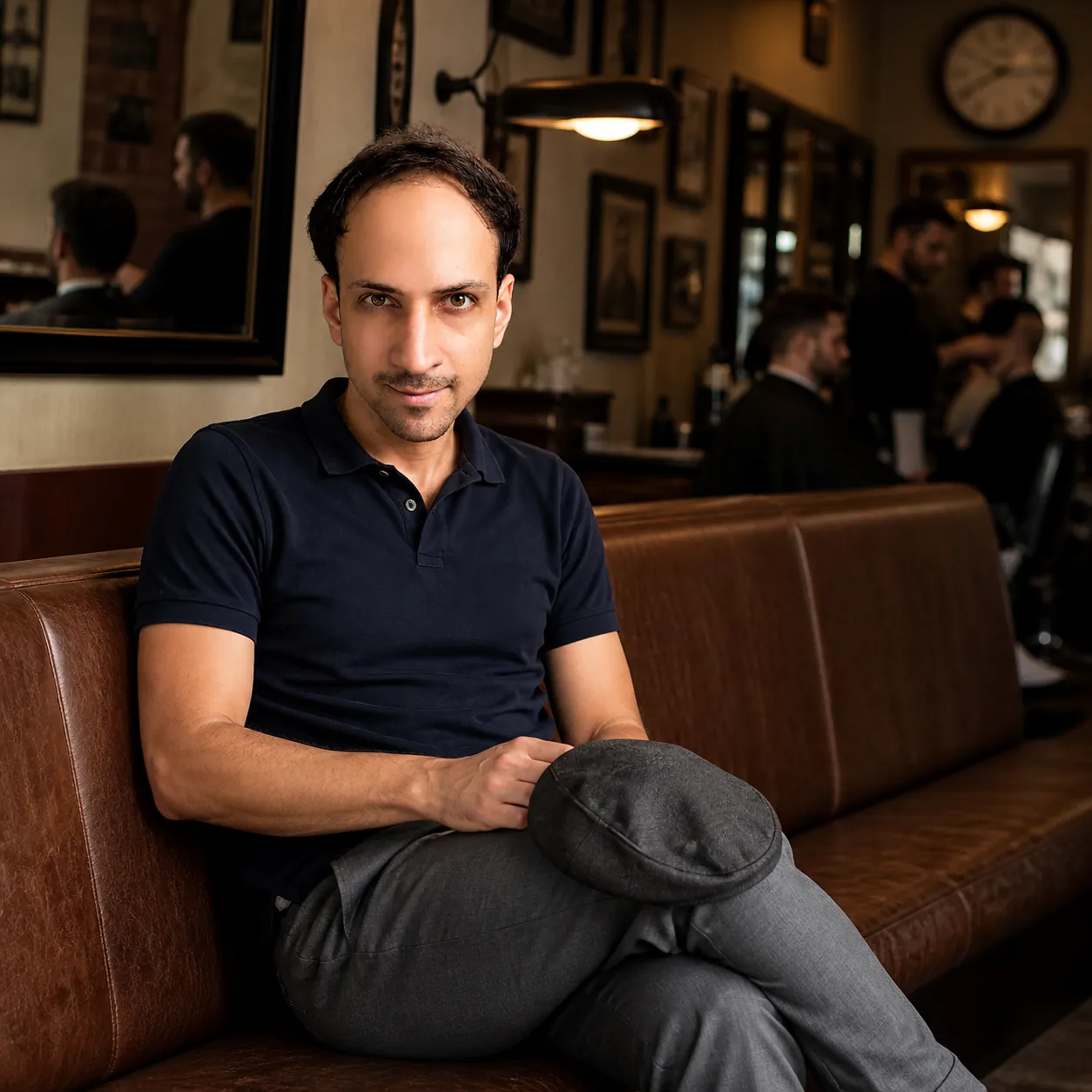 Absorbed at the Barbershop — AI Portrait Prompt