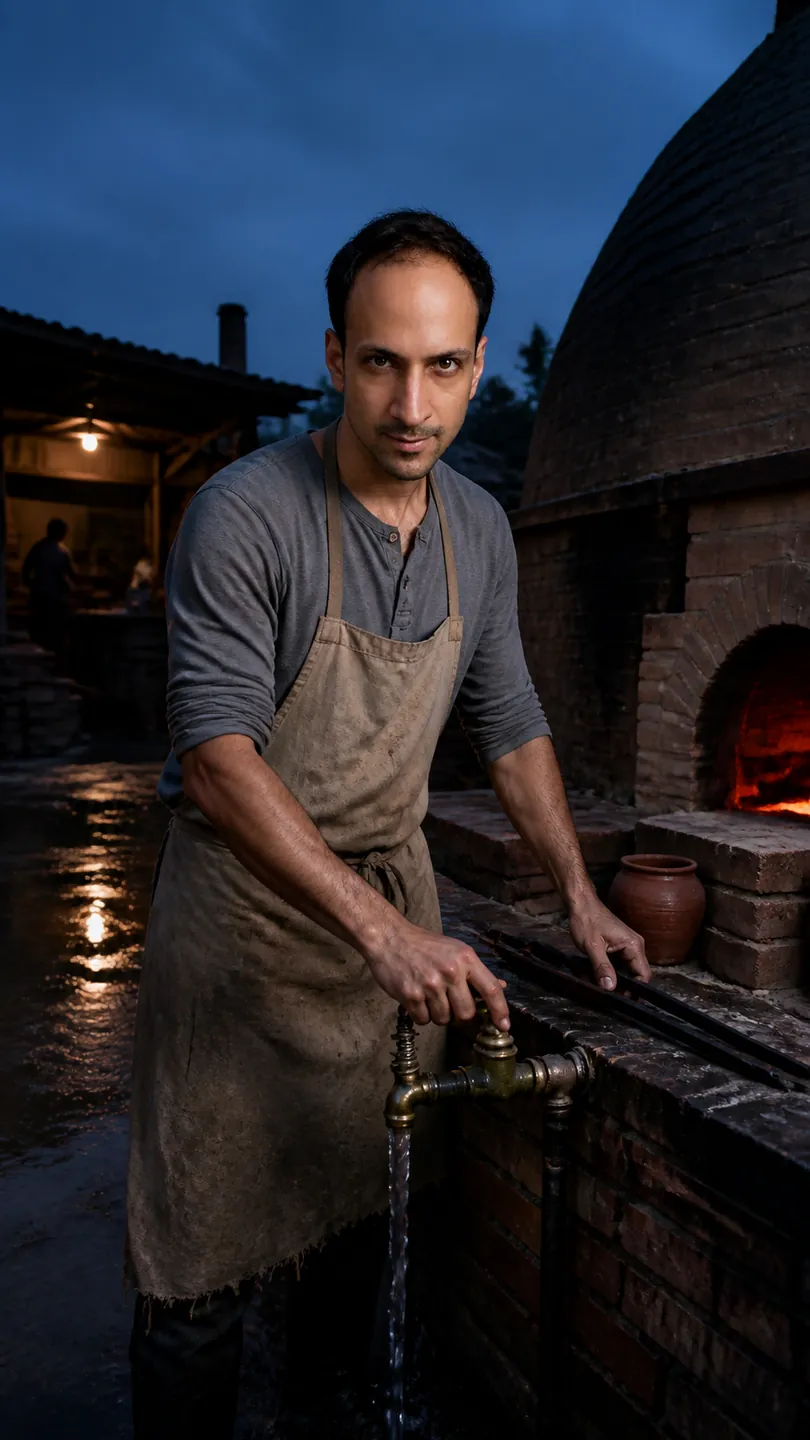 Comfort Postponed: Pottery Kiln Yard — AI Portrait Prompt