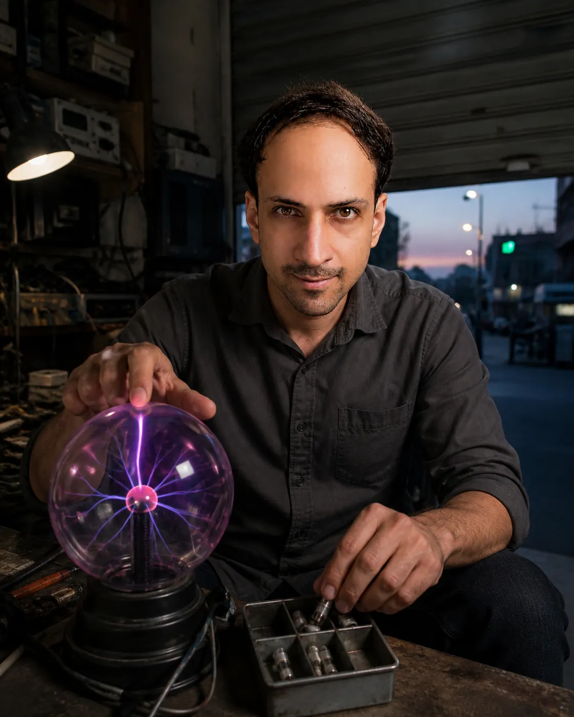Branching Verdict: Narrow Electronics Repair Shop — AI Portrait Prompt