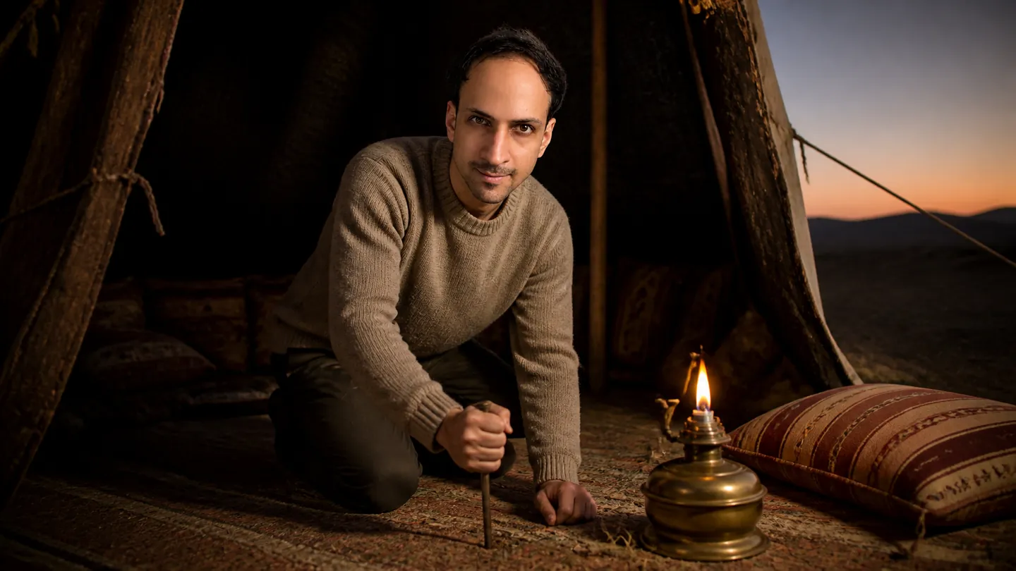 Furnished Presence: Open Side of a Goat-Hair Tent — AI Portrait Prompt