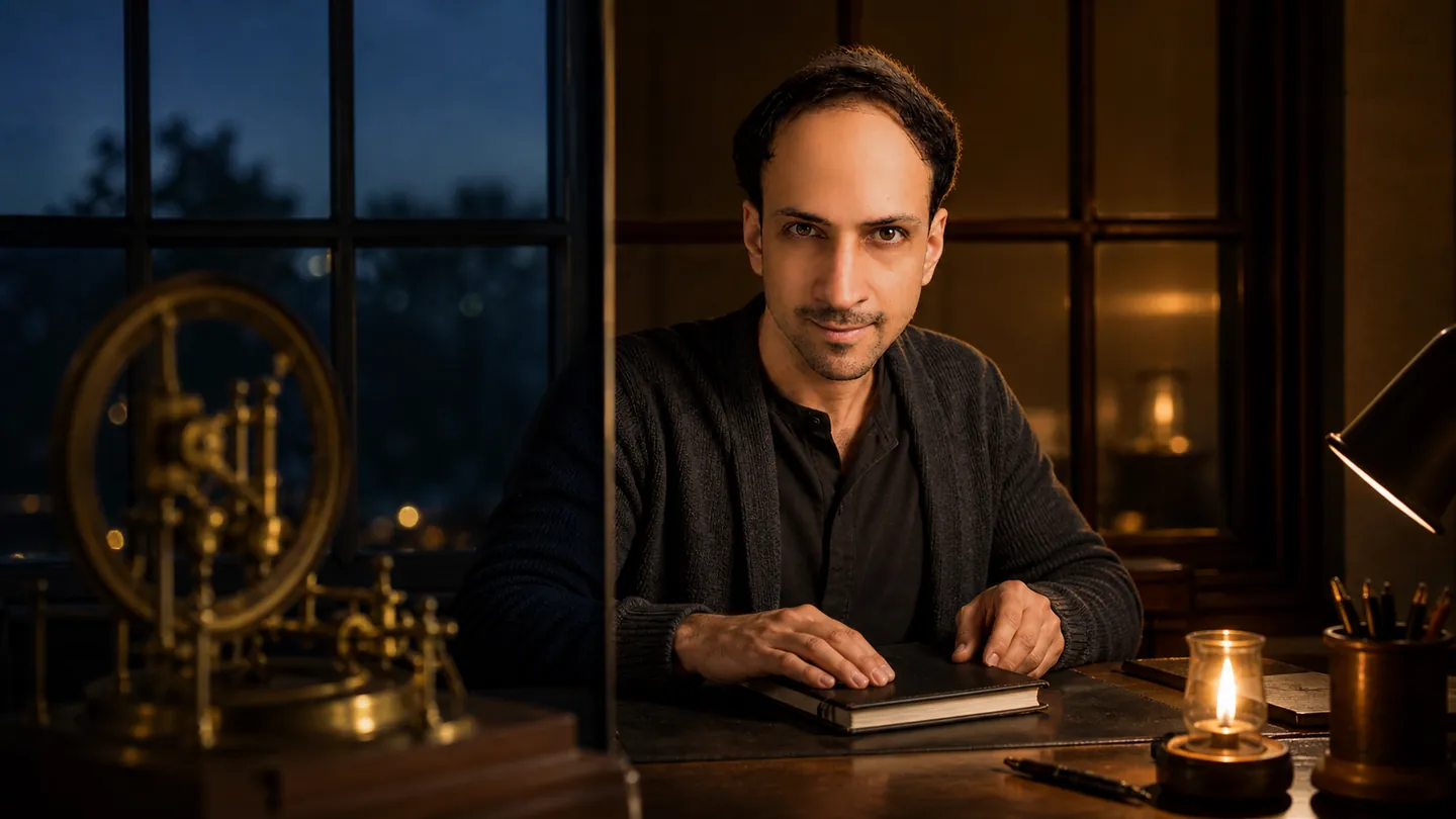 The Body's Clockroom: Study at Midnight Where One Amber — AI Portrait Prompt