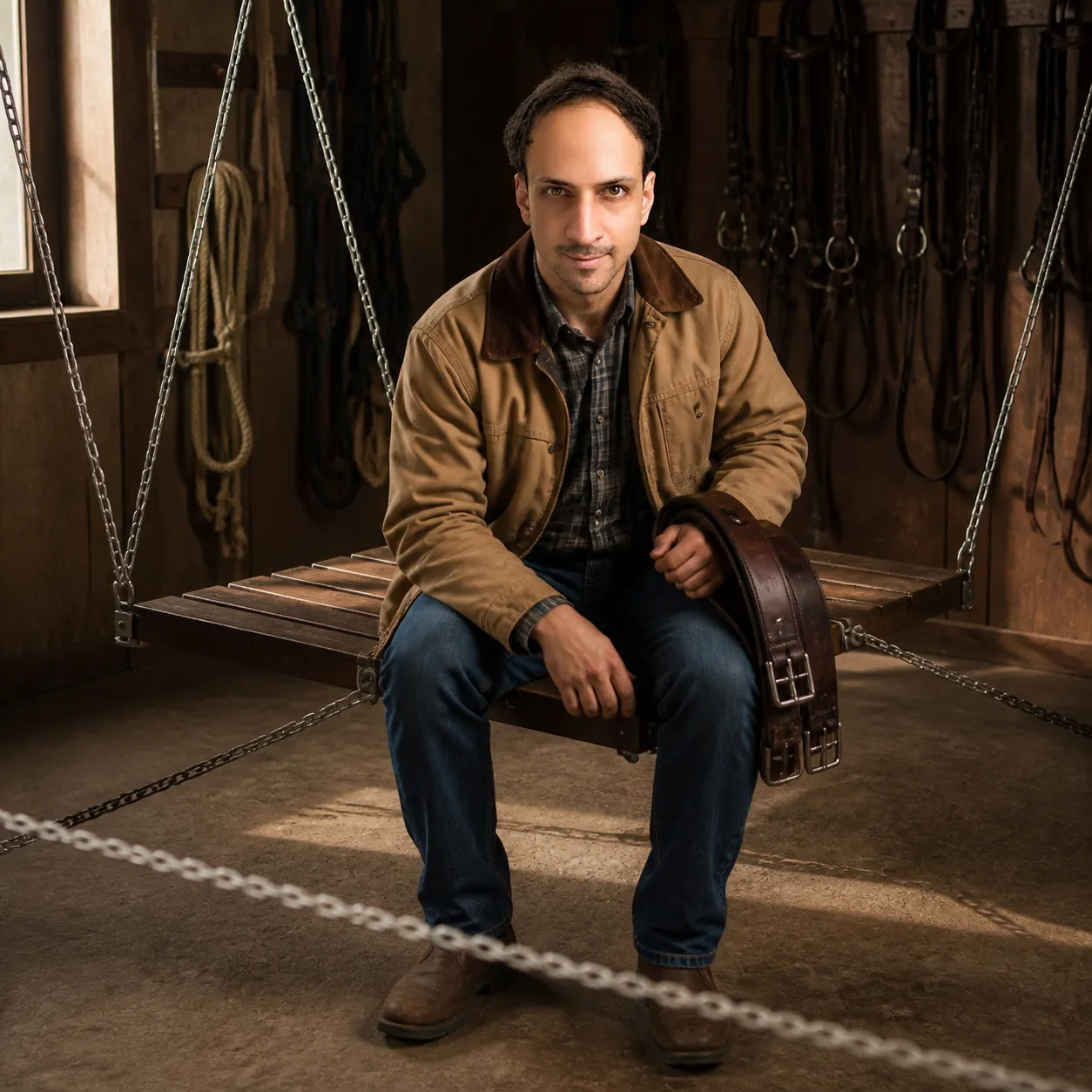 The Chain Bench in the Tack Room — AI Portrait Prompt