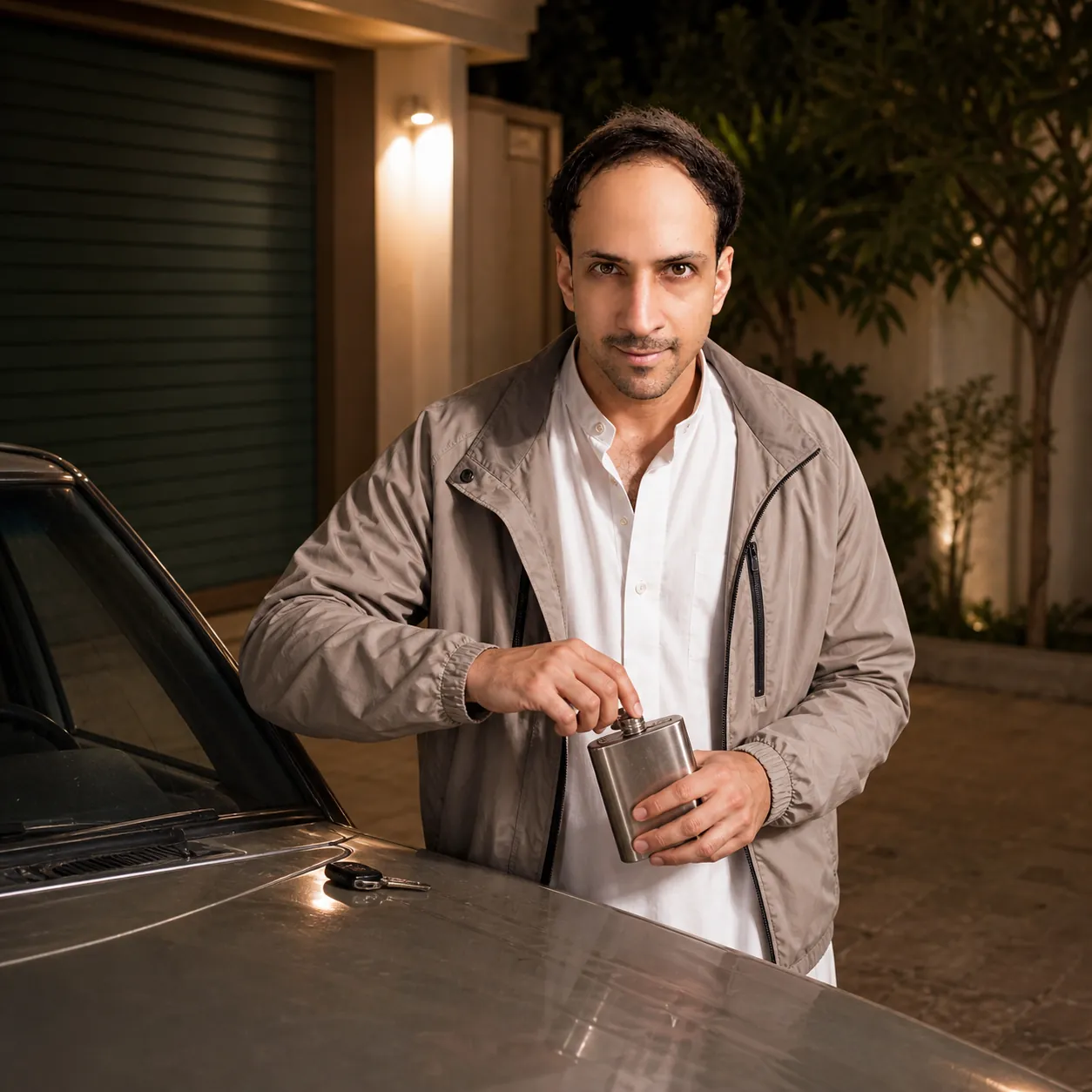 Night Coffee on the Driveway — AI Portrait Prompt