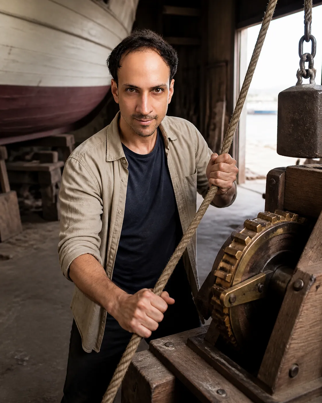 Forward Only: Small Jeddah Boatyard Shed — AI Portrait Prompt