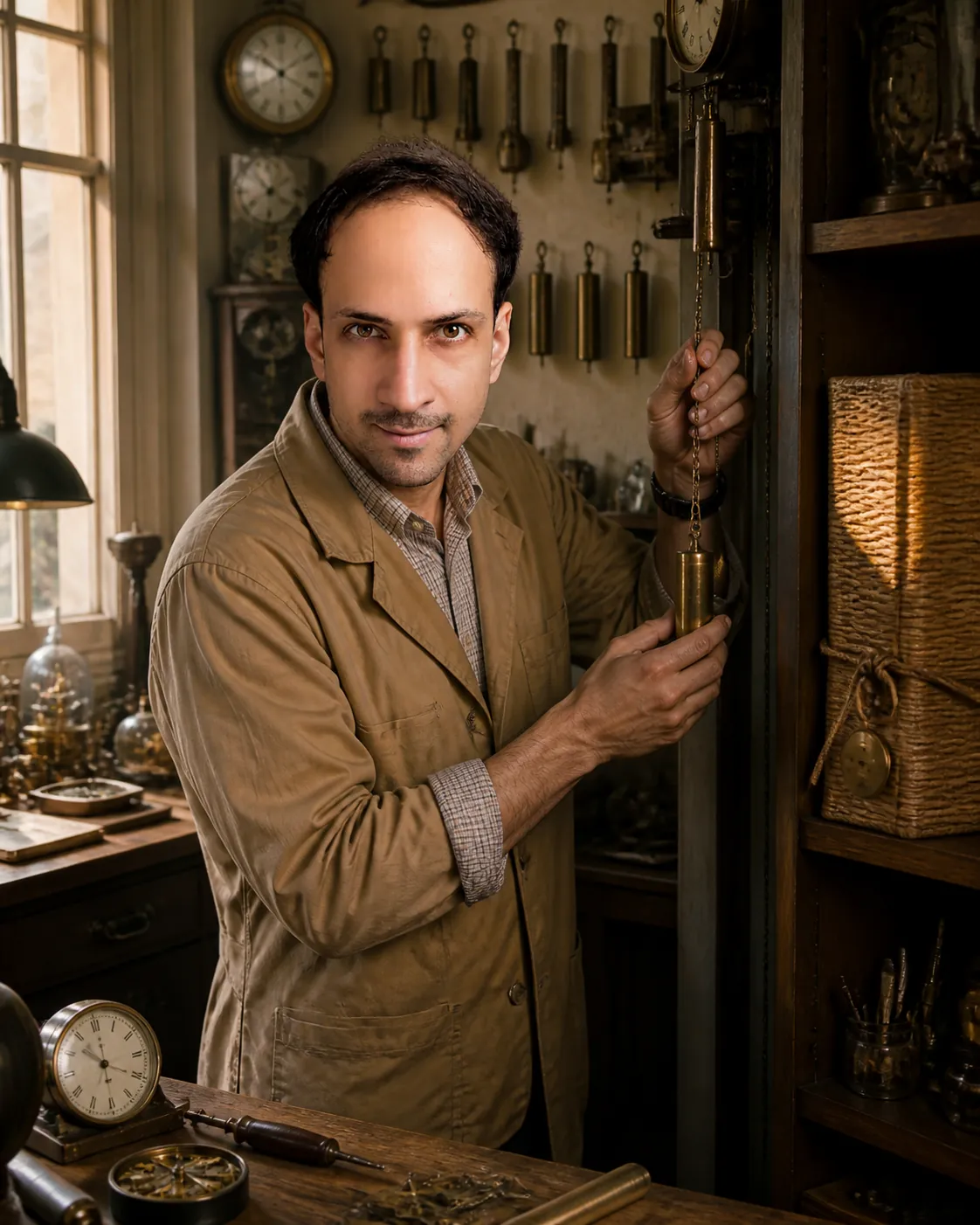 Scheduled Plenty: Clockmaker's Bench — AI Portrait Prompt