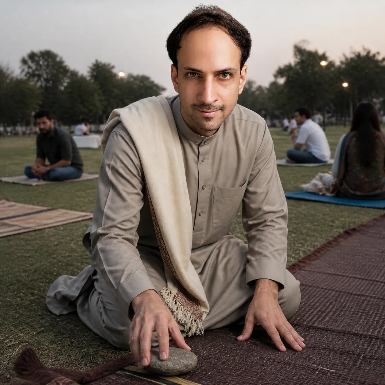Mats on the Lawn at Dusk — AI Portrait Prompt