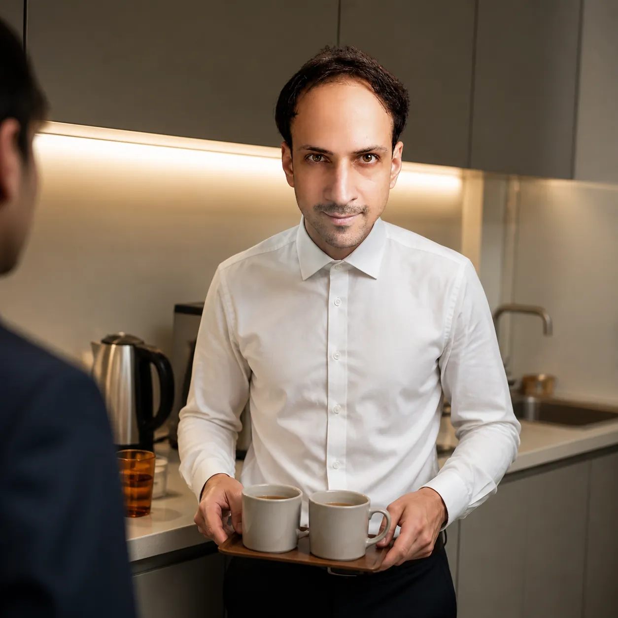 Two Mugs on a Small Tray — AI Portrait Prompt