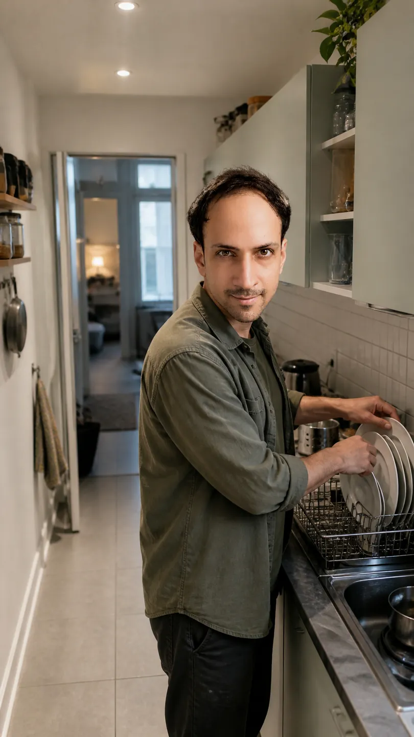 Kitchen Work Under the Fan's Noise — AI Portrait Prompt